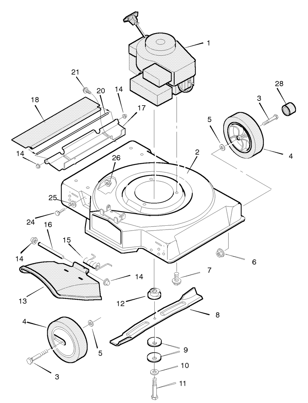 Mower Housing Assembly Diagram and Parts List for 20221X19A 1996 Briggs and Stratton Lawn Mower